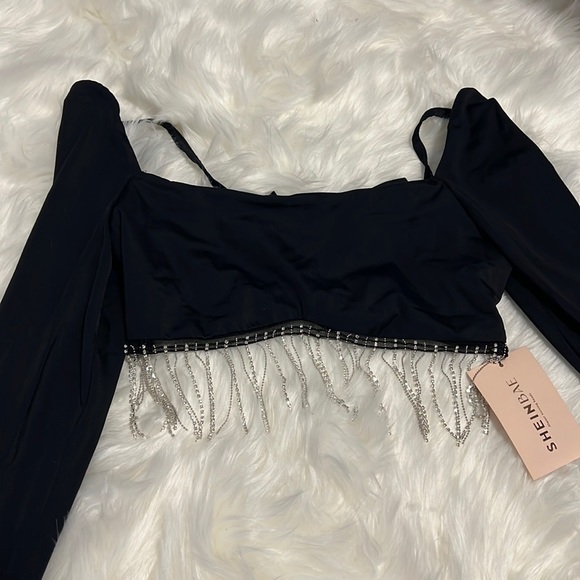 BNWT black crop top with rhinestone detail - Picture 2 of 3